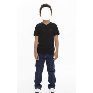 Polo By Ralph Lauren T Shirt Boys Size 8 Black V Neck Short Sleeve Classic Essen